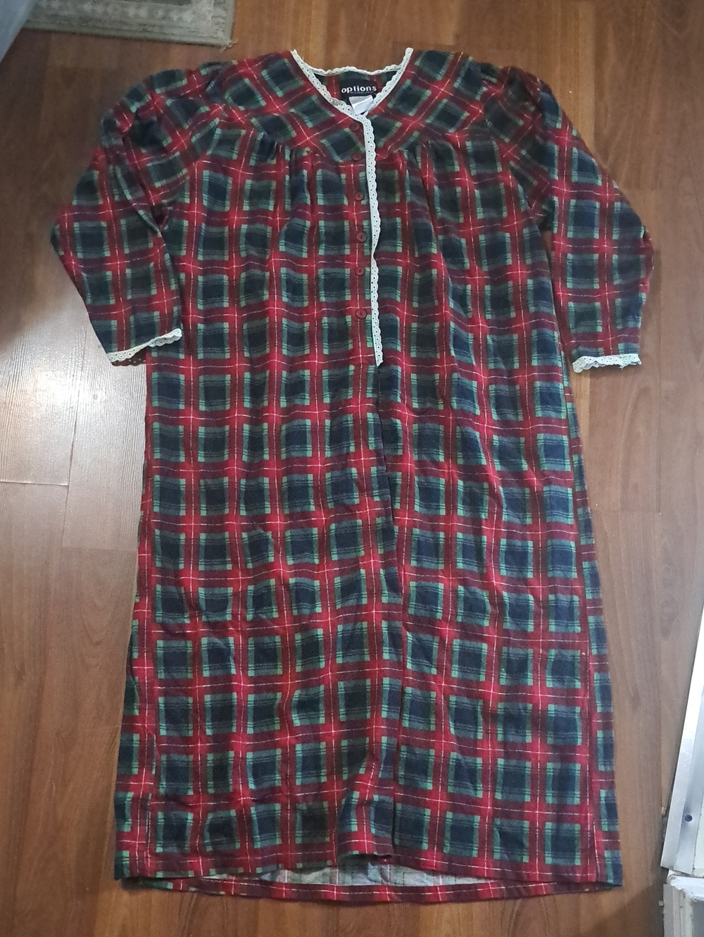 Options 100% Cotton Women’s Red & Green Plaid Button Front Nightgown. Holiday